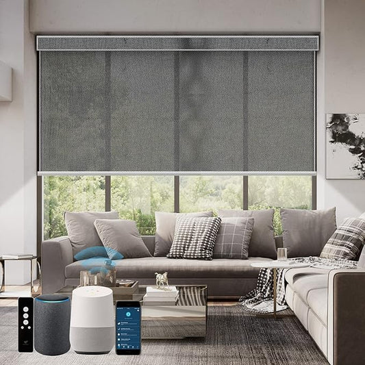 SmartWings Motorized Roller Shades 5% Openness Work with Homekit, Alexa SmartThings Google, Zigbee Motor Smart Blinds for Windows, Cordless Remote Control Window Shades, Customized, Charcoal Grey