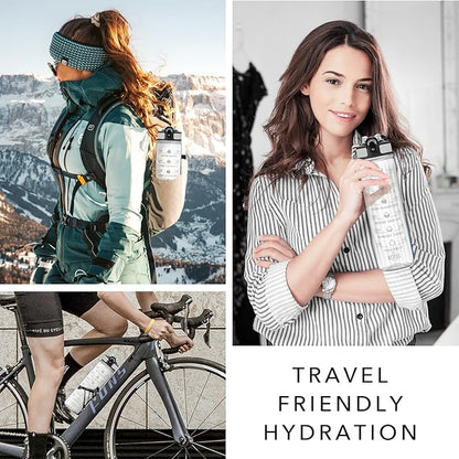 Hyeta 32 oz Water Bottles with Times to Drink and Straw, Motivational Water Bottle with Time Marker, Leakproof, Drinking Sports Water Bottle for Fitness, Gym and Outdoor