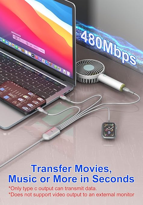 100W Multi Charging Cable for Apple Watch, 4-in-2 Charger Cord with Type C/Lightning/Micro USB/Magnetic iWatch Charger for iPhone 17-12, MacBook, iPad, Samsung, 10FT RV & Travel Essentials