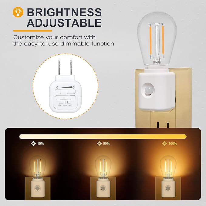 LED Motion Sensor Night Light, 2-Pack, Motion Activated Night Light, Night Lights Plug into Wall Motion Sensor, 2700K Warm, Adjustable Brightness 10-100LM, for Kids Adults Bathroom Bedroom