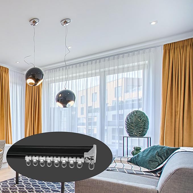 Curtain Track for Ceiling or Wall, Heavy Duty Aluminum Alloy with Smooth Sliding, Easy to Install, Black, 3ft To 6ft
