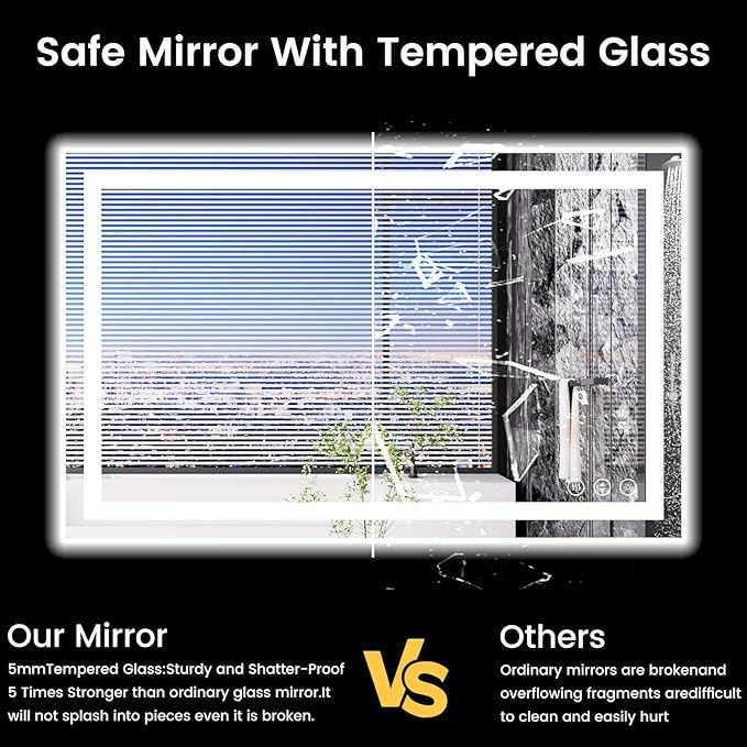 48X30 LED Bathroom Mirror with Lights, Anti-Fog, Backlit + Front Lit, Lighted Bathroom Vanity Mirror for Wall, Memory Function, Dimmable, Tempered Glass, Shatter-Proof