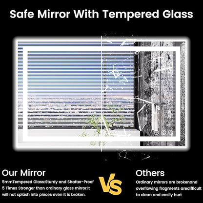 48X30 LED Bathroom Mirror with Lights, Anti-Fog, Backlit + Front Lit, Lighted Bathroom Vanity Mirror for Wall, Memory Function, Dimmable, Tempered Glass, Shatter-Proof