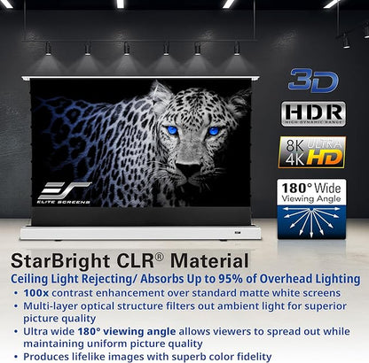 Elite Screens Kestrel Tab-Tension CLR, 101 inch 16:9, Ultra-Short Throw Ceiling Ambient Light Rejecting ALR Electric UST Floor-Rising Projection Motorized Front Projector Screen, FTE101XH3-CLR, White