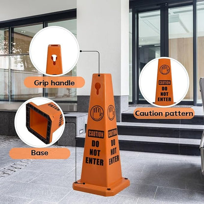 26.5" Caution Cones, 4-Sided Visible Safety Signs with Heavy Rubber Base, Warning for Slip & Fall Prevention, Indoor/Outdoor Use (4, Do Not Enter-Orange, 26.5 inch)