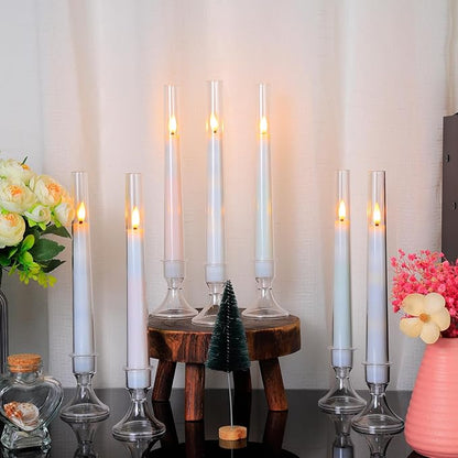 Comenzar 12PC Flameless Taper Candles - LED Candles, Flickering Design with Base, Perfect for Home, Windows，Decoration，Weddings, Parties (White)