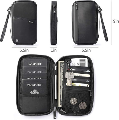 VanFn RFID Travel Passport Wallet, Family Passport Holder, Trip Document Organizer P.Travel Series (Nylon - Black)