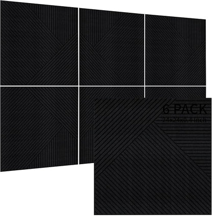TO-TH Acoustic Panels for Wall and Ceiling - 6 Pack 2'x2'x0.4",Self-Adhesive 3D Decorative Wall Panels,Black