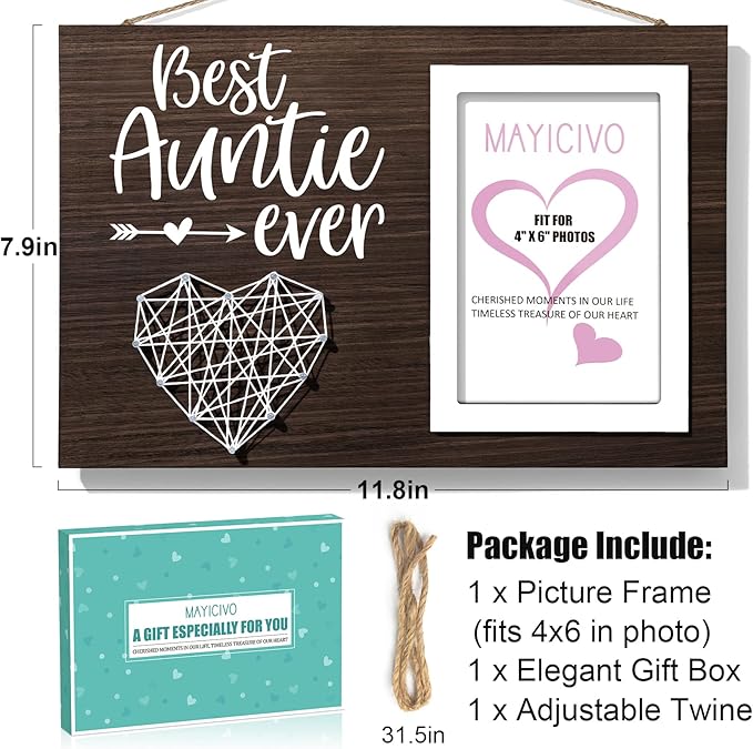 MAYICIVO Aunt Gifts from Niece Nephew, Christmas Gifts for Aunt Picture Frame, Best Auntie Ever Gift Aunts Birthday Auntie Mother's Day Gift for Aunts Women Best Aunts Photo Frame - 4x6 Photo