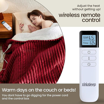 Heated Blanket Electric Blanket 50"x60", Soft Flannel Sherpa Electric Throw with 5 Heating Level & 12 Times Setting, Heated Throw with Overheating Protection, Machine Washable (Red)