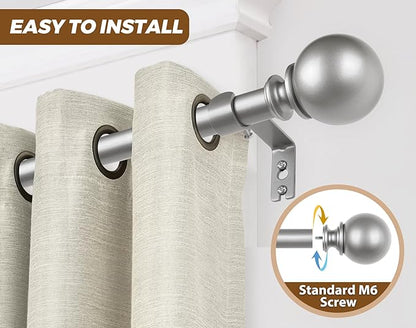 KAMANINA 2 Pack Curtain Rods for Windows 48 to 84 Inch (4-7ft), 7/8 Inch Single Heavy Duty Window Curtain Rod Adjustable Decorative Drapery Rods with Round End, Antique Silver