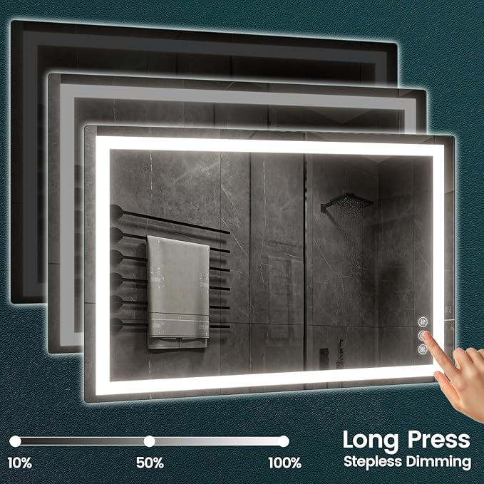 30"x 48" LED Mirror for Bathroom with Frontlit and Backlit, Anti-Fog, 3 Colors Temperature & Dimmable, Wall Mounted Bathroom Mirror