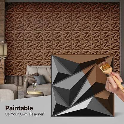 INMOZATA 3D Wall Panels for Interior Wall Decor, 33 Pack 12 x 12 Inch Decorative Wall Panels Diamond 3D Textured Accent Panel for TV, Gaming Living Room, Bedroom Background(Black)
