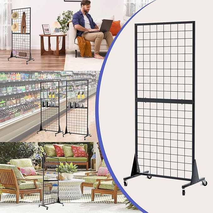 3-Pack 2'x5.5' Ft Gridwall Panel Display Stands Heavy Duty Floor Standing Retail Display Rack with Triangle Base for Retail Art Show With 20 Hooks Christmas and Thanksgiving Outdoor Decoration Display Stand (1)