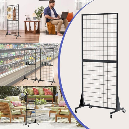 3-Pack 2'x5.5' Ft Gridwall Panel Display Stands Heavy Duty Floor Standing Retail Display Rack with Triangle Base for Retail Art Show With 20 Hooks Christmas and Thanksgiving Outdoor Decoration Display Stand (1)