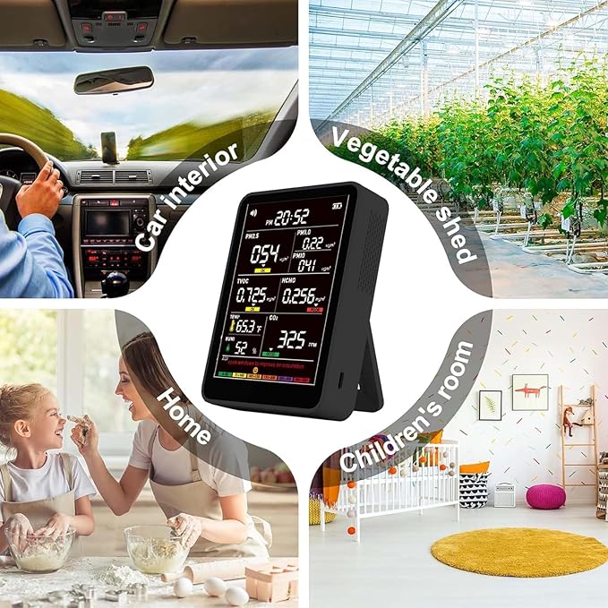 Professional Indoor Air Quality Monitor with AQI Beep Alarms, Portable Real-Time Detector for Home Cars Plants and Pets (Black)