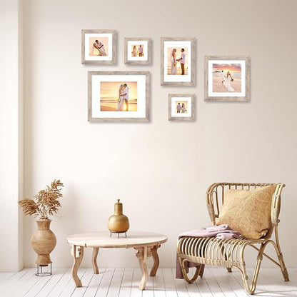 iRahmen 6x6 Picture Frame Set of 4 with High Definition Glass, Smoke Gray Frame Display 4x4 Pictures with Mat or 6 x 6 Without Mat, Wood Square Photo Frame for Wall Mount and Tabletop Display