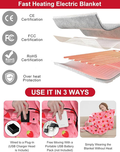 KFUBUO Heated Electric Wearable Blanket Throw Battery Operated Portable USB Cordless Outdoor Hoodie Sweatshirt