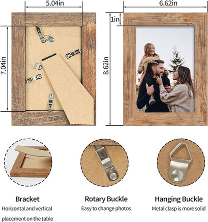 iRahmen 5x7 Picture Frame Set of 4 with High Definition Real Glass, Mixed Color Wood Photo Frames for Desktop Display and Wall Mounting