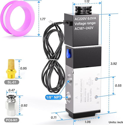 TAILONZ PNEUMATIC 1/8"NPT Solenoid Valve 4V110-06 AC220V Single Coil Pilot-Operated Electric 2 Position 5 Way Connection Type Outlet wire
