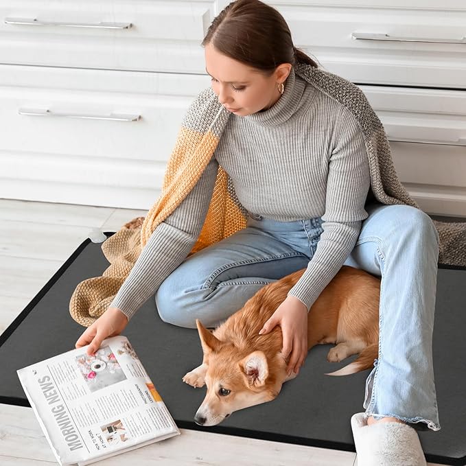 PVC 110V Heated Floor Mat Heater for Foot Warmer Under Desk 31.5 x 20 Inch Electric Heating Pad Energy Saving Carpet Pad Indoor Floor Heated Rug for Home Office Bathroom House Black