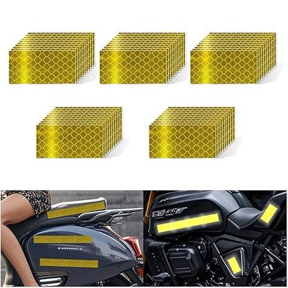 Non Fading Yellow Reflective Stickers 1 inch X 2 inch, Outdoor Waterproof High Visibility Warning Safety Adhesive Reflector Tape (50 Pcs)