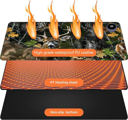 Heated Mouse Pad with 3 Levels Heated & 3 Hours Auto Shut-Off Mouse Pad for Warming Hands in Office Home, 23.6" x 14.2"Large Safe Desk Mat Hand Warmer，Maple Elk