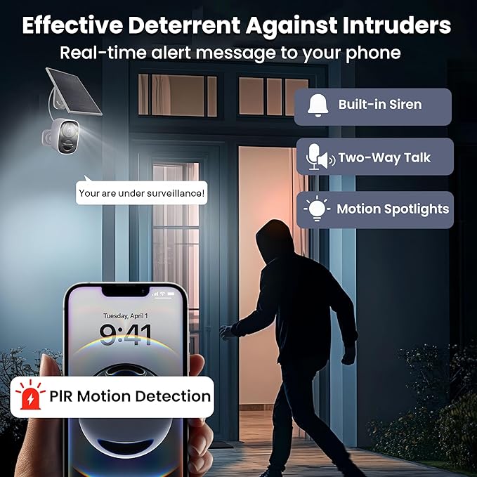 2025 Upgraded 2K Security Cameras Wireless Outdoor with Solar Panels, Free Cloud Storage, AI Motion Detection Spotlight Siren Alarm Outdoor Camera Wireless, 2-Way Talk, IP66 Waterproof