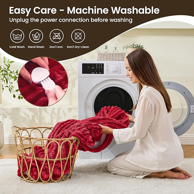 Heated Blanket Electric Blanket 50"x60", Soft Flannel Sherpa Electric Throw with 5 Heating Level & 12 Times Setting, Heated Throw with Overheating Protection, Machine Washable (Red)