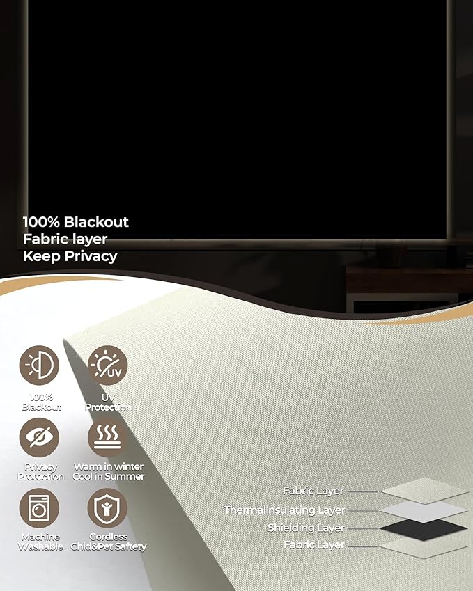 AIVIDIG Motorized Roller Shade with Remote Control, 10O% Blackout Electric Blinds for Windows with Alexa Google Home via Hub, Rechargeable Smart Automatic Customized Size（Dule Side-Beige）