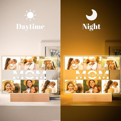 Personalized Gifts for Mom from Daughter Son, Custom Picture Frames with Photos, Customized Photo Frame with Night Light, Personalized Birthday Gifts for Mom Baby Kids Family