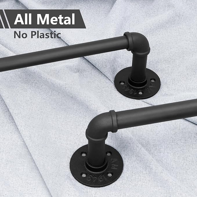 Refrze Industrial Blackout Curtain Rod, 34-48 Inch, 1 Inch Diameter, Heavy Duty, Adjustable, Wrap Around, Black