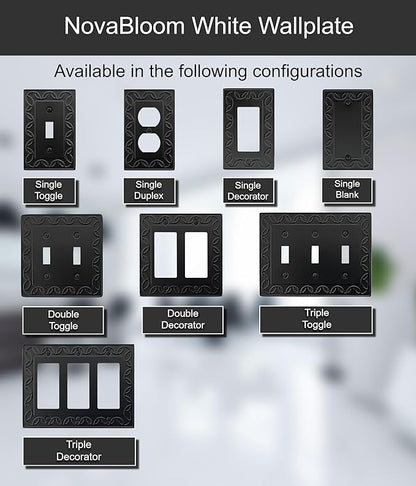 Single Decorator Light Switch Cover NovaBloom Metal Wall Plate, 4-Pack Black 1 Gang Single Rocker, for Receptacle Dimmer Switch Cover GFCI Outlet Decorative Wallplate, Durable