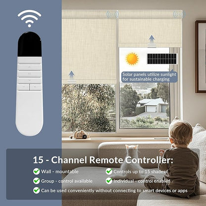 Boolegon Motorized Roller Blinds - 100% Blackout Smart Electric Shades with Remote, Compatible with Alexa/Google Home/HomeKit via Hub, Easy Install for Home Office, Beige, Custom Size.