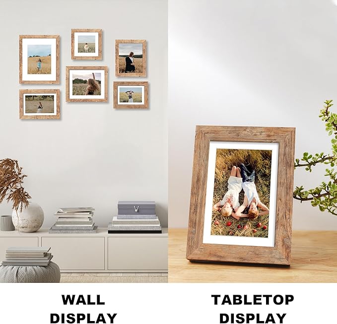 iRahmen 10x12 Picture Frame with HD Tempered Glass, Display Pictures 8x10 with Mat or 10 x 12 Without Mat, Wood Photo Frame for Tabletop and Wall Display (Rustic Brown, 1 Pack)