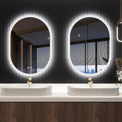 S'bagno 2pcs 28x20 inch Oval-Led-Bathroom-Mirror Dimmable Brightness, Lghted-Bathroom-Mirror with Defogger, Touch-Buttons, Lights Color Changing, Vertical and Horizontal