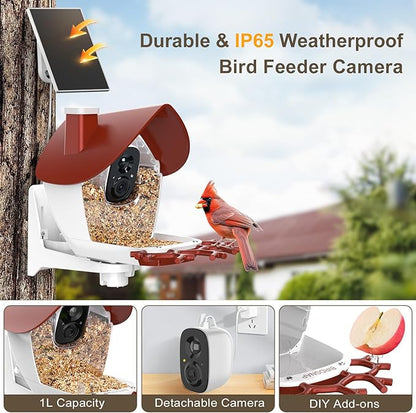 birdsnap® P33 - Smart Bird Feeder with Camera Solar Powered, 2K Video Bird Camera Feeder Live with 32GB Card, AI Identify Feather Species, Auto Record in Backyard, Ideal Gift for Birds Lover