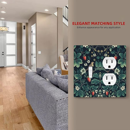 Wallplates Strawberry Birds Flowers Plant Morris Floral 1 Toggle 1 Duplex Switch Plate Electrical GFCI Faceplate Decorative Light Switch Covers for Bedroom Farmhouse Decor