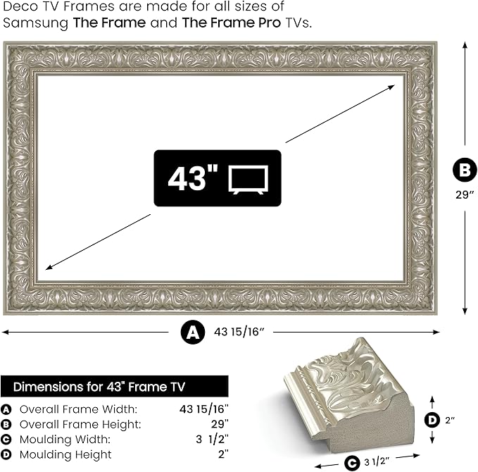 Tuscan Pearl 43" Premiere Deco TV Frame - Compatible ONLY with Samsung The Frame TVs (Fits 2021-2025, LS03A, LS03B, LS03C, LS03D, LS03FA)
