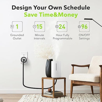 BN-LINK Outlet Timer Indoor, 24-Hour Heavy Duty Mechanical Light Timer with 15-Minute Intervals, 3 Prong Plug Outlet for Aquariums, Grow Lights, Indoor Lighting, Home Appliances, ETL Listed, 2-Pack