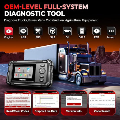 Launch CRP129 HD Heavy Duty Truck Scanner, 2026 Full System Diesel Scanner with Speed Limit Adjust Reset, D.P.F Regen, Oil Reset for Commercial Vehicles, Cummins, Detroit, International Paccar