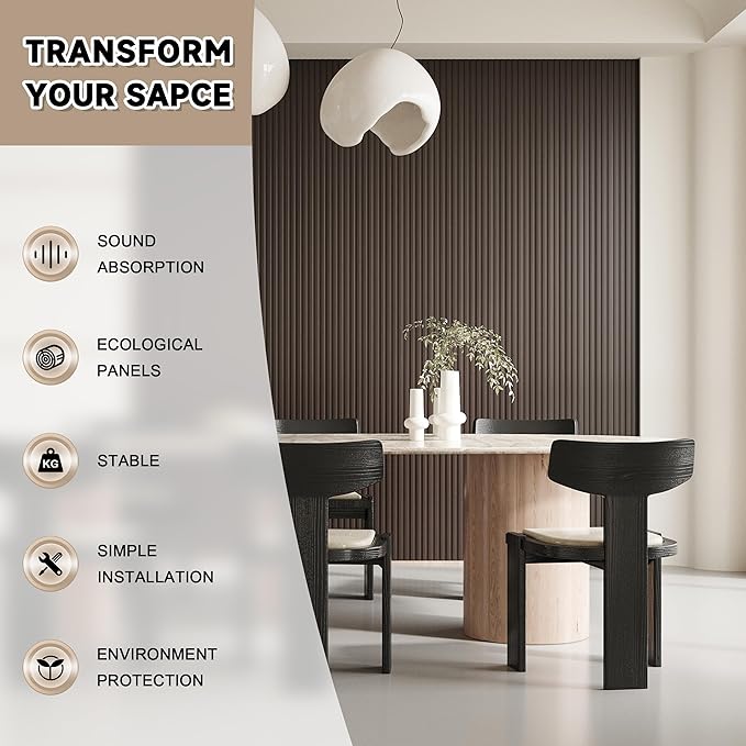 Slat Wall Paneling,8-Pack 3D WPC Wood Wall Panels,Acoustic Wall Panels for Interior Wall Decor,Living Room,Bedroom,Black Brown,95 x 6 in