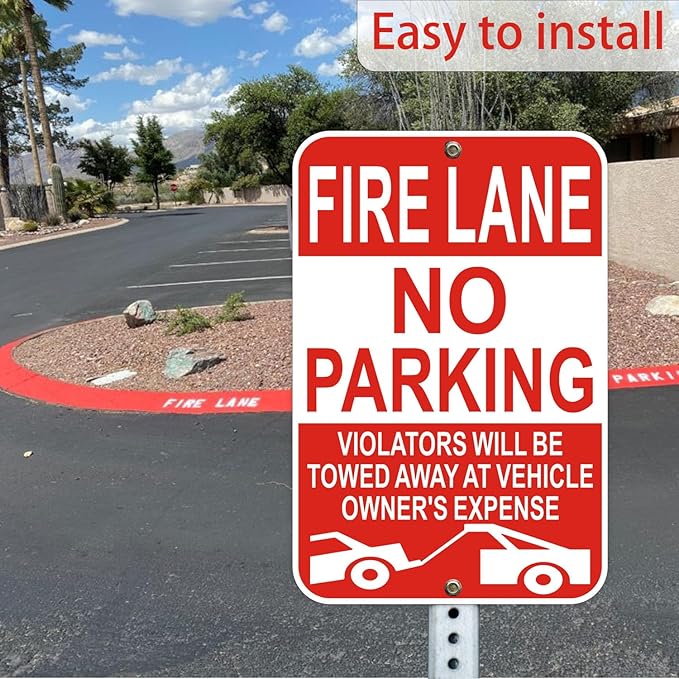 Fire Lane No Parking Sign, 12 x 18 Inches, Reflective, Weather-Resistant, Pack of 2