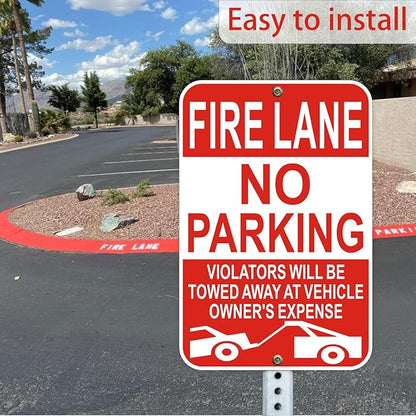 Fire Lane No Parking Sign, 12 x 18 Inches, Reflective, Weather-Resistant, Pack of 2