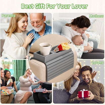 GEHE Couch Cup Holder, Anti Falling Couch Drink Holder, Natural Bamboo Sofa Cup Holder Armrest Tray, More Safe for You Family, Portable Couch Arm Tray Table for Remote/Snacks/Cellphone/Drinks/Cup