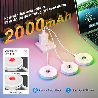 RGB Puck Lights with Remote Control, 2000mAh Battery Operated Tap Lights Rechargeable, 9 Colors & 2 Dynamic Changing Under Cabinet Lighting, Magnetic Stick on Light for Closet(White, 5 Pack)