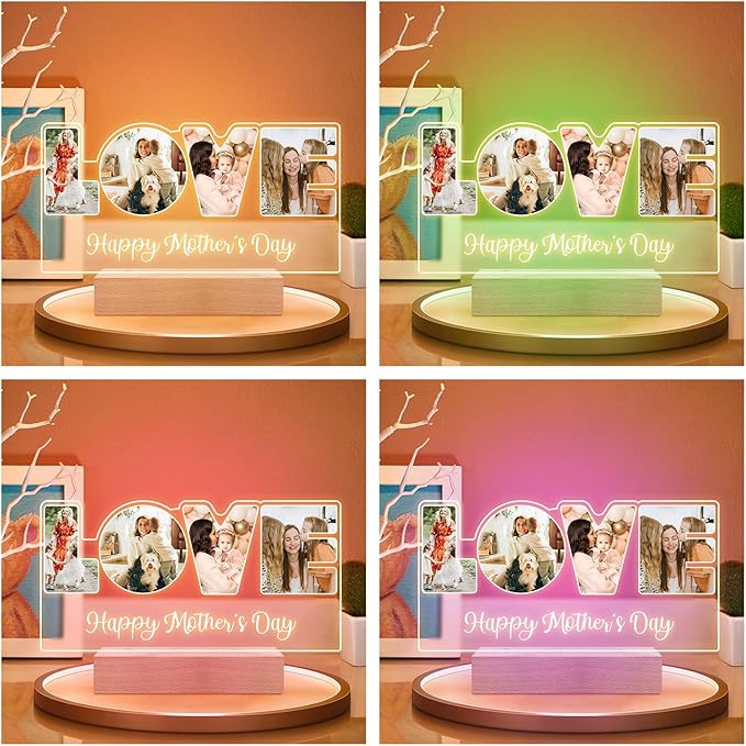 Custom Picture Frame with Photo, Custom Photo Frame with Night Light, Customized Picture Frames, Personalized Valentines Day Gifts for Mom Baby Kid Family