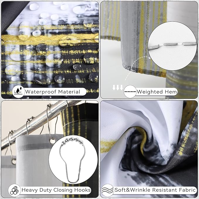 Bathroom Set - Black Bathroom Accessories Set, Bathroom Sets with Shower Curtain and Rugs, Black Shower Curtain Set with Bathroom Trash Can, Soap Dispenser, Soap Dish for Home Decor