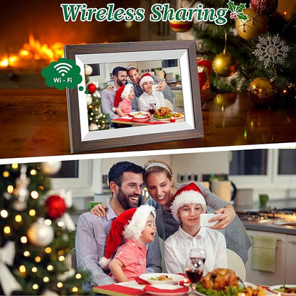 Frameo-Digital-Picture Frame 10.1 Inch Electronic-Digital Photo Frame with IPS Touch Screen HD Display, Smart WiFi Photos or Videos Farme via Free Frameo APP (Brown Wood Frame)