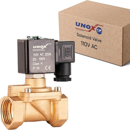 UNOX 3/4" NPT Solenoid Valve 110V AC, Brass Control Valve Normally Closed - 7-232 PSI Multi-Purpose Reliable Control Valve for Water and Air - Solenoid Valves